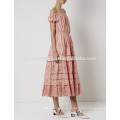 Erröten Rosa weg von der Schulter Midi Baumwollkleid Herstellung Großhandel Mode Frauen Bekleidung (TA4076D)